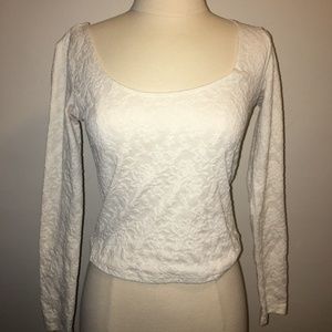 Cream Floral Crop Top Long Sleeve